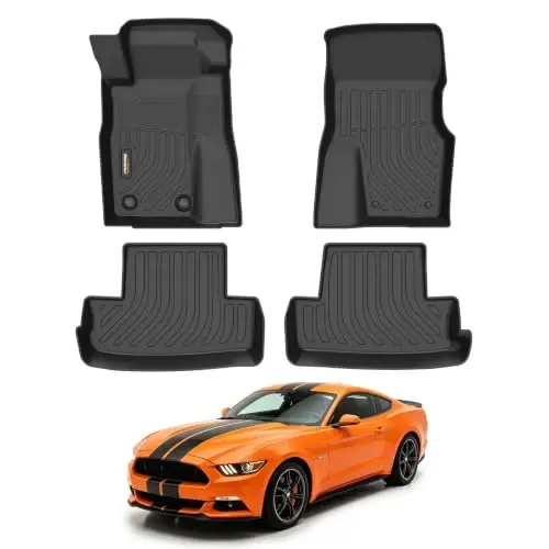 Binmotor-Floor Mats for 2011-2014 Ford Mustang Coupe & Convertible | 1st+2nd Row, TPE All Weather Car Floor Mats Custom Fit Floor Liners Waterproof, Nonslip Mustang Accessories - 1