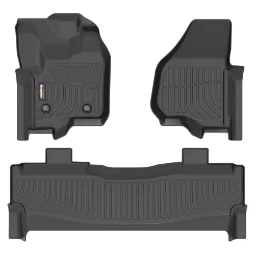 Binmotor-Floor Mats for 2012-2016 Ford F250/F350/F450/F550 Super Duty Crew Cab, XL丨XLT丨Lariat 丨King Ranch丨Platinum丨Harley-Davidson, 2 Rows All Weather Car Mats Waterproof TPE Floor Liners Accessories 