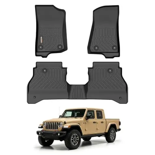 Binmotor-Floor Mats for 2020-2026 Jeep Gladiator JT | All Weather Car Floor Mats Fit Gladiator Accessories Mats Waterproof TPE Heavy Duty Floor Liners 