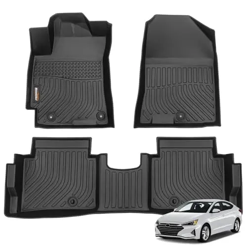 Binmotor- Floor Mats for Hyundai Elantra 2017-2020, Front & 2nd Row,TPE All Weather Car Accessories Mats Elantra, Custom Fit Floor Liners Waterproof, Nonslip 