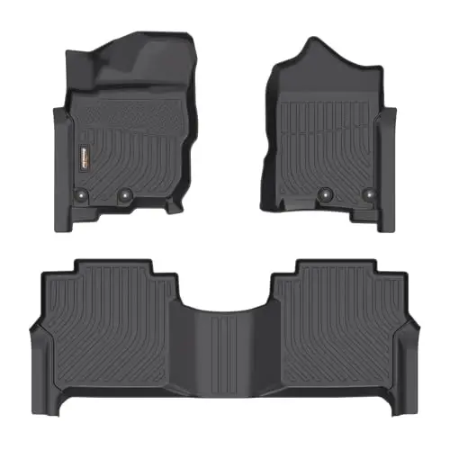 Binmotor Floor Mats for Nissan Titan (2017-2024) & Nissan Titan XD (2016-2024), Only Crew Cab, Including 2 Rows All Weather Car Mats Waterproof TPE Liners - Black - 1