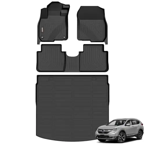 Binmotor-Floor Mats & Upper Cargo Liner Set for Honda CRV 2017-2022 (Not for Hybrid), All Weather Car Mats for Honda CR-V, Custom Fit for CR-V Floor Liners CRV Accessories Trunk Mat Cargo Mat 