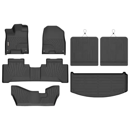 Binmotor-for Acura MDX 7 Seats 2014-2020 Floor Mats & Cargo Mat | No Hybrid Models, 1st & 2nd & 3rd Row Full Set Custom All Weather Fit Waterproof TPE Heavy Duty Car Mats for MDX Accessories 