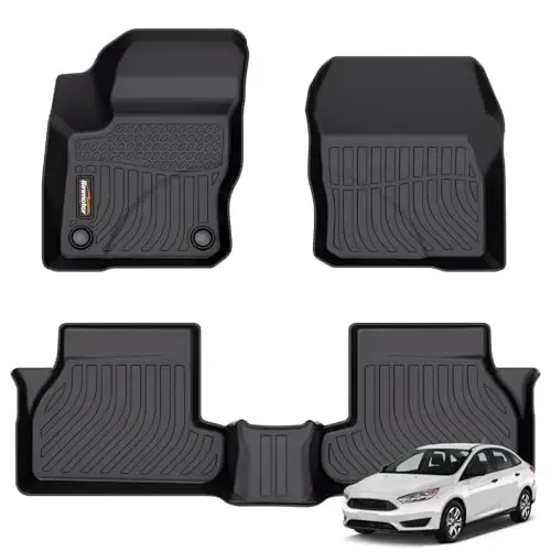 Binmotor-Floor Mats for Ford Focus 2012-2018 (S, SE, ST, SEL, Titanium), 1st & 2nd Row, TPE All Weather Car Mats Liners for Ford Focus Accessories 