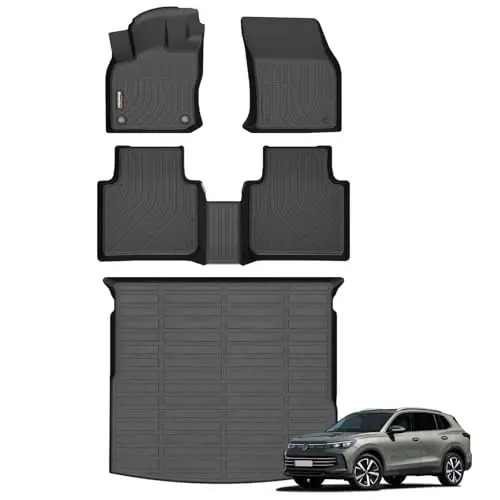 Binmotor-All Weather Car Floor Mats & Cargo Liner Set for Volkswagen Tiguan 2018-2024(Not for 2025), 5 Passenger，1st & 2nd Row & Rear Cargo Mat TPE Rubber Liners for VW Tiguan Accessories 