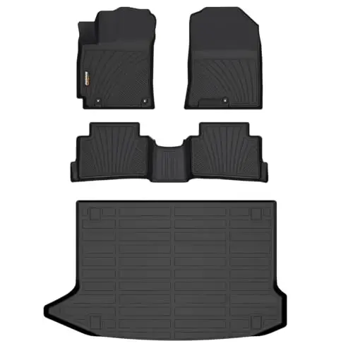 Binmotor-Floor Mats with Cargo Liner for Hyundai kona 2018-2023 & Kona N 2022 2023 (No Electric Model) SE, SEL, N Line, N, Limited Automotive Floor Liners Full Set-Black 