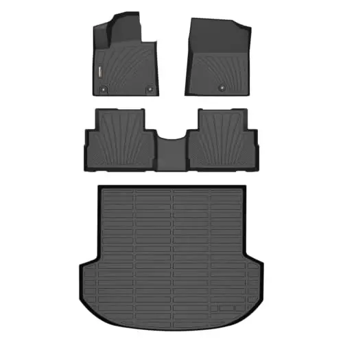 Binmotor-Floor Mats & Cargo Liner Set for Hyundai Santa FE 2021-2023 (Not Fit for Hybrid), Front & 2nd Row & Cargo Liner, TPE All Weather Mats Cargo Trunk Mat for Santa FE Accessories 