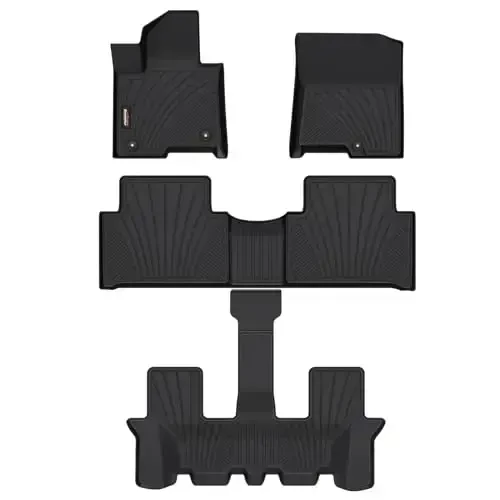 Binmotor-All Weather Floor Mats for Kia Sorento 2026 2025 2024 2023 2022 2021(Only Gas), 1st & 2nd & 3rd Row Full Set, Heavy Duty TPE Car Floor Liners-Black for Sorento Accessories - 1