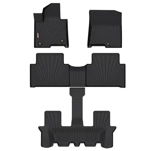 Binmotor-All Weather Floor Mats for Kia Sorento 2026 2025 2024 2023 2022 2021(Only Gas), 1st & 2nd & 3rd Row Full Set, Heavy Duty TPE Car Floor Liners-Black for Sorento Accessories 