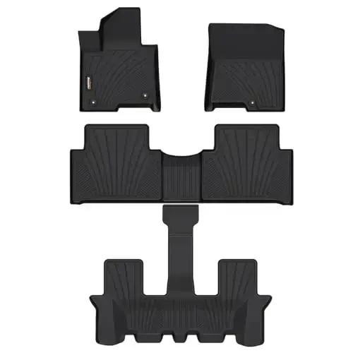 Binmotor-All Weather Floor Mats for Kia Sorento Hybrid 2026 2025-2021(PHEV & HEV), 1st & 2nd & 3rd Row Full Set, Heavy Duty TPE Car Floor Liners Black for Kia Sorento Hybrid Accessories - BINMOTOR