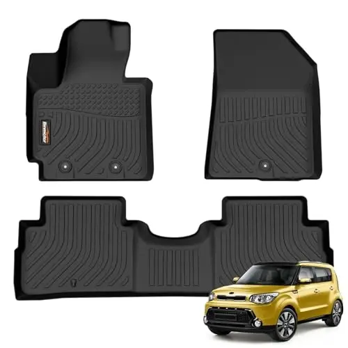 Binmotor-All Weather Floor Mats for Kia Soul 2014 2015 2016 2017 2018 2019, 1st & 2nd Row, Floor Liners for Soul, Car Floor Mats Custom Fit for Kia Soul Accessories 