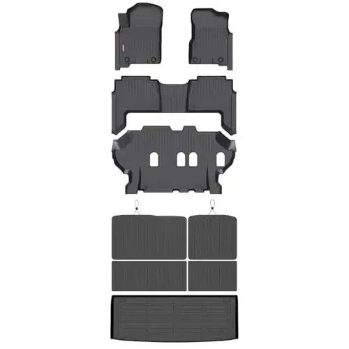 Binmotor - Nissan Armaza/Infiniti QX80 2019-2024 uchun pol gilamlari va yuk qoplamasi, skameyka o'rindig'i (8 o'rindiq), Nissan Armada aksessuarlari uchun TPE har qanday ob-havo uchun avtomobil gilamlari bagaj qoplamasi - BINMOTOR