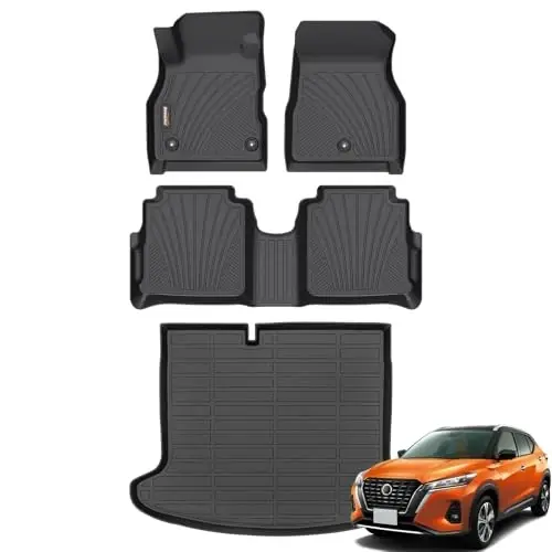 Binmotor-Floor Mats & Cargo Liner Set for Nissan Kicks 2024 2023 2022-2018, All Weather Mats Cargo Trunk Mat Waterproof Car Mats for Nissan Kicks Accessories Custom Fit 