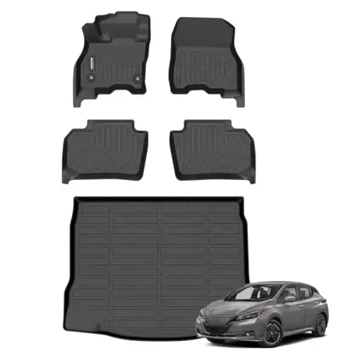 Binmotor-All Weather Car Floor Mats and Cargo Liner Set for Nissan Leaf 2018-2025, 2 Rows with Cargo Mat Set, TPE Liners for Nissan Leaf Accessories Mats Trunk Liner Mat-Black - BINMOTOR