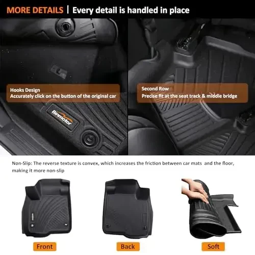 Binmotor-All Weather Floor Mats for Nissan Pathfinder 2022-2026, 8 Passenger, 3 Rows, for Infiniti QX60 7 Passenger, Heavy Duty Car Floor Liners Pathfinder Accessories - 5