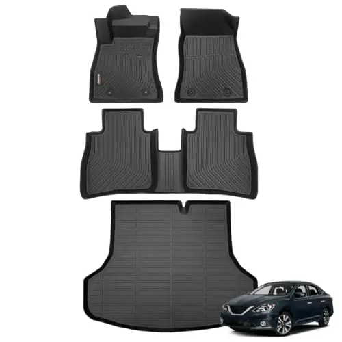 Binmotor-Floor Mats & Cargo Liner for Nissan Sentra 2014-2019, All Weather Car Floor Mat for Nissan Sentra Accessories, Rubber Mats TPE Liners Trunk Mat 