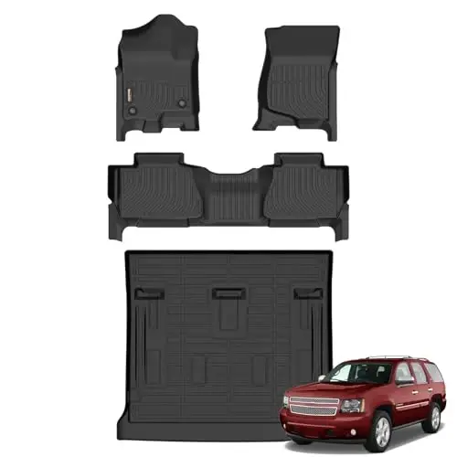 Binmotor-Floor Mats & Cargo Liner(The Cargo mat fit not Perfect) for Chevrolet/Chevy Tahoe 2007-2014(Except Hybrid), for GMC Yukon 2007-2014(Not for XL),with 2nd Row Bench Seat, Tahoe Accessories 