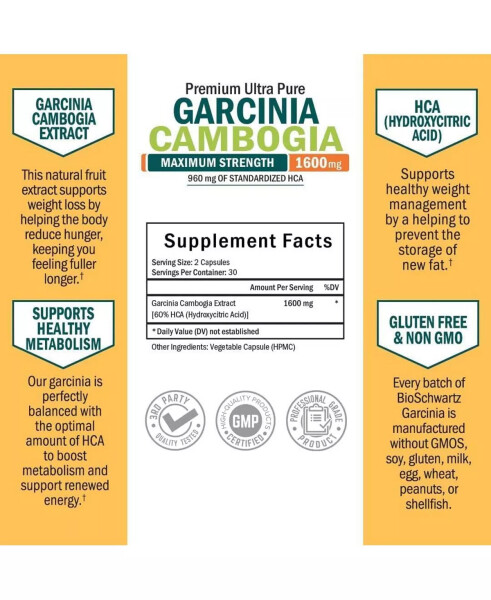 Bio Schwartz Garcinia Cambogia 1600mg 60 Capsules No Color - 3