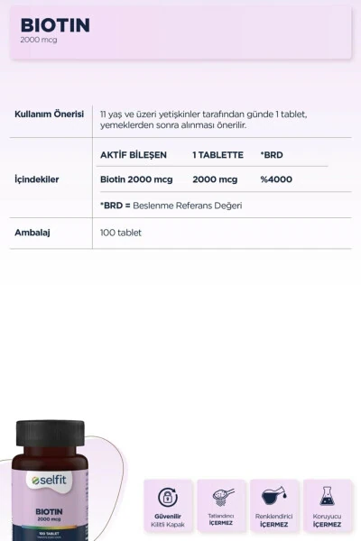 Biotin 2000 Mcg 100 Tablet + Magnesium Citrate 200 - SELFIT (1)