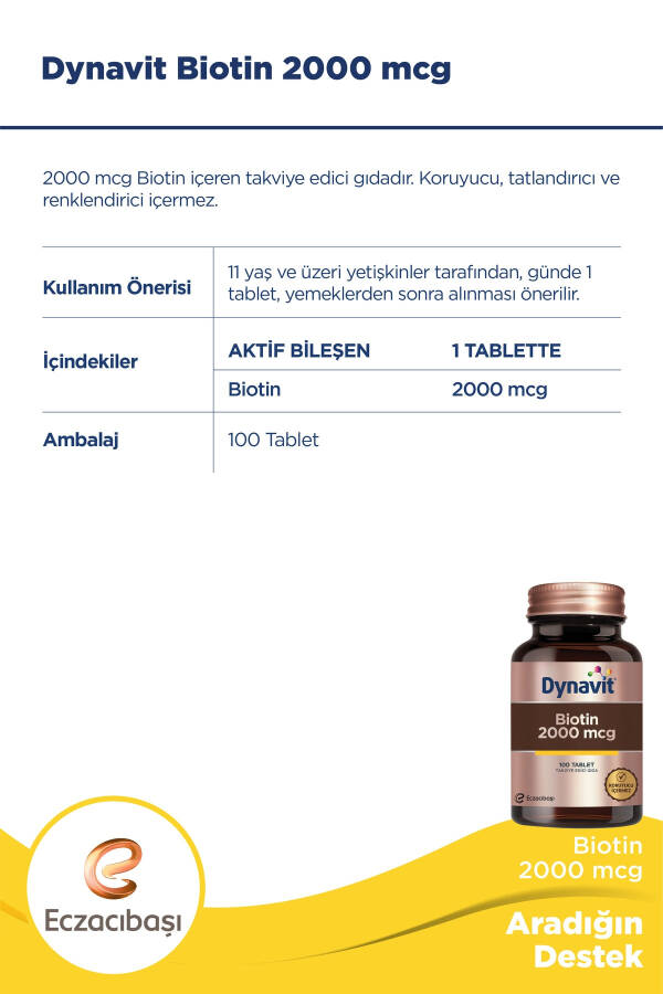 Biotin 2000 Mcg 100 Tablets - 4