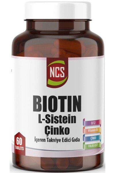 Biotin 2500 mcg 60 Tablets L-cysteine Zinc Vitamin B12 - 1