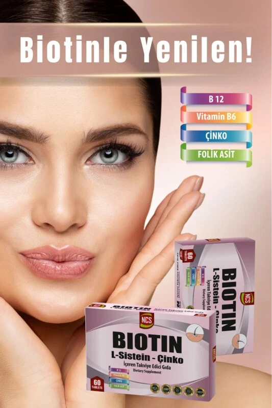Biotin 2500 mcg 60 Tablets L-cysteine Zinc Vitamin B12 - 1