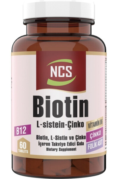 Biotin 2500 mcg 60 Tablets L-cysteine Zinc Vitamin B12 - 3