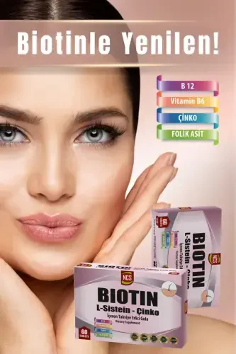 Biotin 2500 мкг 60 таблетка L-систеин Цинк витамин B12 - 1