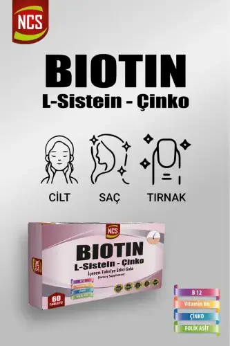 Biotin 2500 мкг 60 таблетка L-систеин Цинк витамин B12 - 3