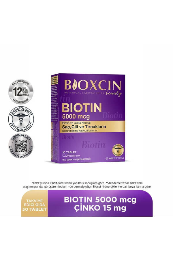 Biotin 5.000 Mcg 30 Tablet - Biotin Çinko 15 Mg Saç Ve Tırnak Vitamini - 9