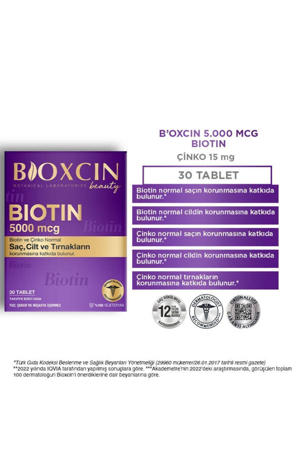 Biotin 5.000 Mcg 30 Tablet - Biotin Çinko 15 Mg Saç Ve Tırnak Vitamini - 11