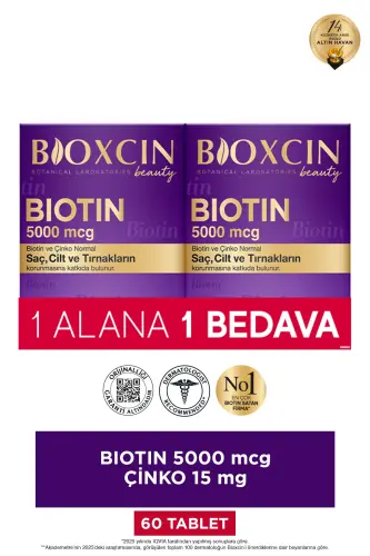 Biotin 5.000 Mcg 30 Tablet - Biotin + Sink 15 Mg Soch va Tirnoq Vitamini 2 ta Afzallik To'plami - 1