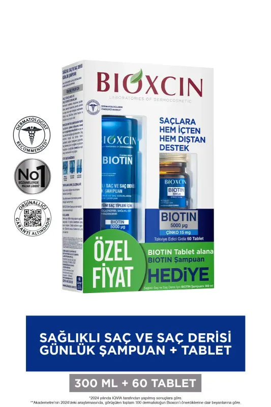 Biotin 5.000 Mcg 60 Tablet Alana Biotin Shampuni 300 ml - Kuchliroq Sochlar - 1