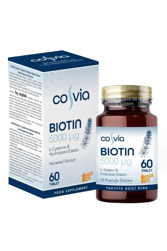 Biotin 5000 Mcg. L-cysteine, Hydrolyzed Elastin, Horsetail Extract 60 Tablets - COSVIA