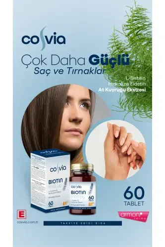 Biotin 5000 Mcg. L-sistein, Gidrolizlangan Elastin, Ot Quyruğu Ekstrakti 60 Tablet - COSVIA (1)
