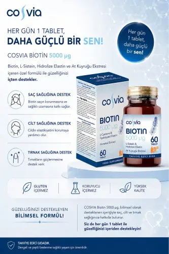 Biotin 5000 Mcg. L-sistein, Gidrolizlangan Elastin, Ot Quyruğu Ekstrakti 60 Tablet - 4