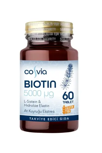 Biotin 5000 Mcg. L-sistein, Gidrolizlangan Elastin, Ot Quyruğu Ekstrakti 60 Tablet - COSVIA (1)