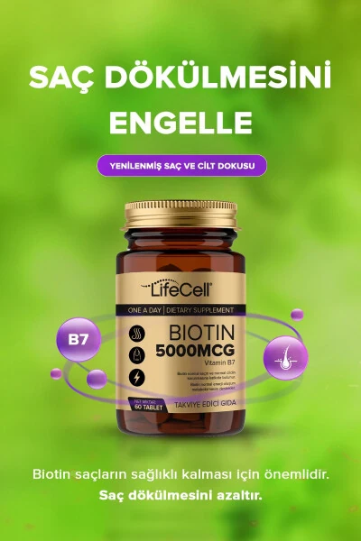 Biotin 5000 Mcg - Soch va tirnoq vitaminlari oziq-ovqat qo'shimchasi - 4
