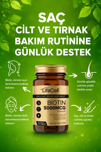 Biotin 5000 Mcg - Soch va tirnoq vitaminlari oziq-ovqat qo'shimchasi - LIFECELL (1)