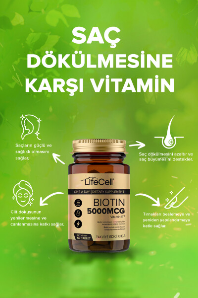 Biotin 5000 Mcg - Soch va tirnoq vitaminlari oziq-ovqat qo'shimchasi - 7