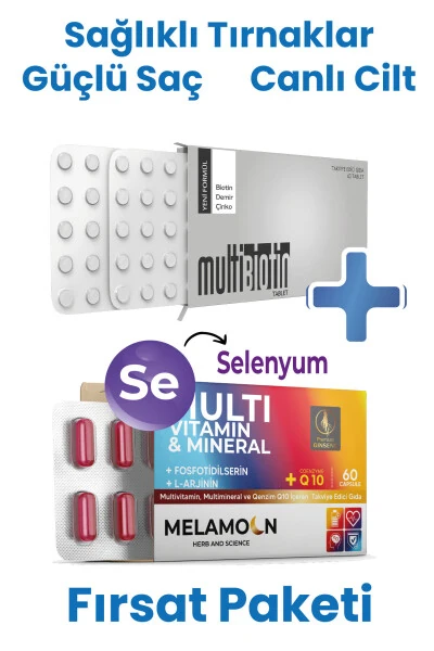 Biotin 5000 Mcg ve Melamoon Multivitamin mineral Zenginleştirilmiş Saç Ve Tırnak Vitamini-Selenyum - MULTIBIOTIN
