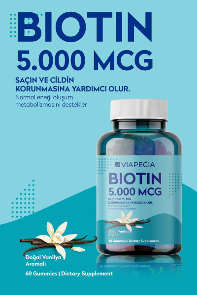 Biotin 5000 Mg 60 dona Soch va Teri Himoya Qiluvchi Jellibon Shakli - 1