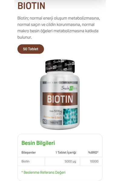 Biotin 5000mcg 50 Tablet - 2