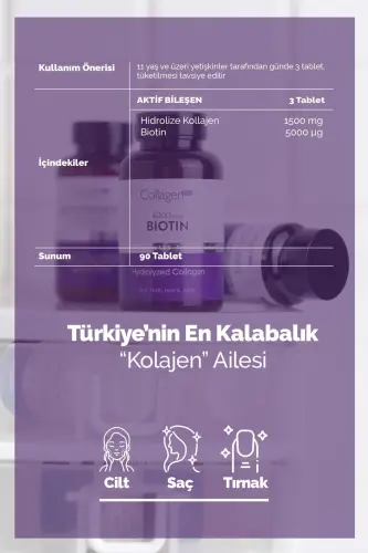 Biotin 5000mcg & Kollagen 1500mg X 90 Tablet, Soch Vitamini Mustahkamlovchi Oziq-ovqat Qo'shimchasi - 4