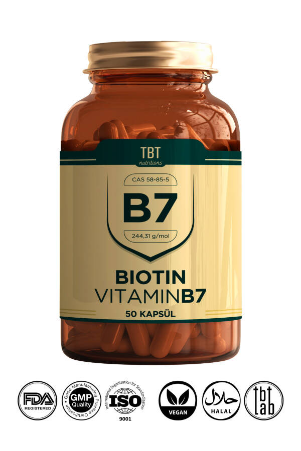 Biotin Vitamin B7 2500 Mcg Dietary Supplement Containing 50 Capsules - 1