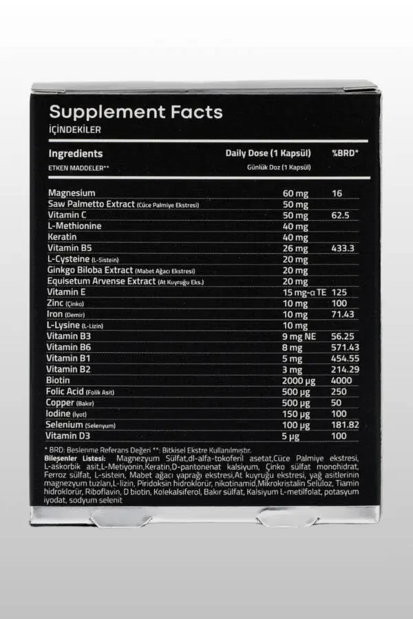 Биотиновый и кератиновый витаминный комплекс против выпадения волос 60 капсул - 23 активных ингредиента / 2 месячный курс - 8