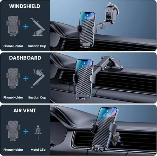 BIPOPIBO Car Phone Holder Mount Phone Mount for Car Dashboard Windshield Air Vent Universal Cell Phone Automobile Cradles Hands-Free Phone Stand for Car Fit iPhone Android - 2