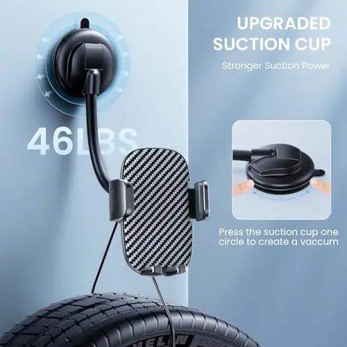 BIPOPIBO Car Phone Holder - Flexible Gooseneck Long Arm Phone Mount for Windshield with Washable Strong Suction Cup for All iPhone Android Smartphone - 3