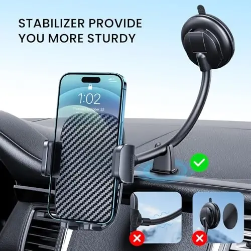 BIPOPIBO Car Phone Holder - Flexible Gooseneck Long Arm Phone Mount for Windshield with Washable Strong Suction Cup for All iPhone Android Smartphone - BIPOPIBO (1)