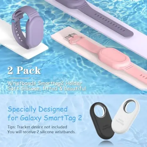 BIQIRE [2Pack] Bracelet Compatible for Samsung Galaxy SmartTag 2 (2023), Soft Silicone Wristband Smart Tag 2 Holder Kids Hidden Galaxy Smart Tag 2 Case Cover for Toddler Child Elderly (Pink+Purple) - 2